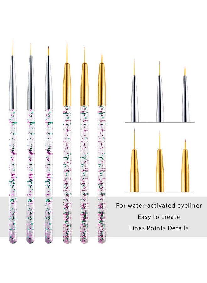 Leelosp 6 Pieces Makeup Brush Line Fine Point Eyeliner Brush Eye Makeup Gel Eyeliner Brush Eyeliner Brush Applicators Cosmetic Eye Wands Eyeliner For Water Activated Eyeliner Makeup Tool, Silver And Golden  - Image 2