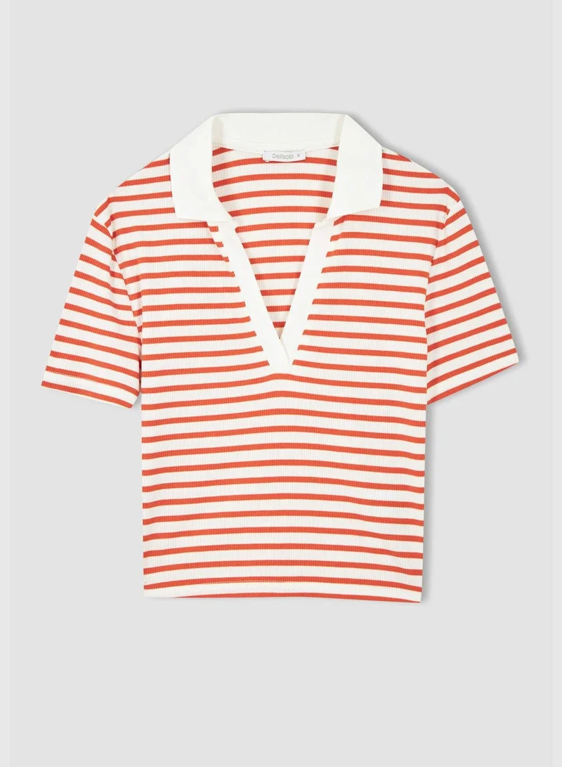 DeFacto Slim Fit V-Neck Short Sleeve Striped Crop Top