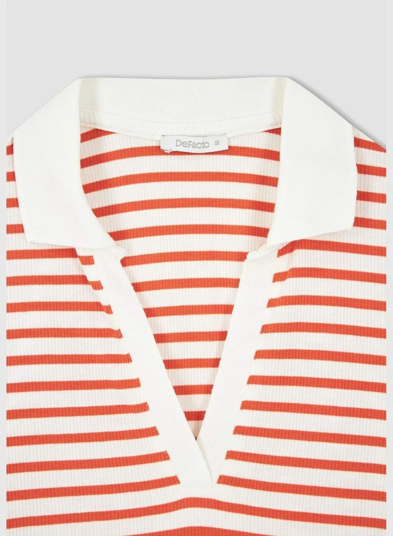 DeFacto Slim Fit V-Neck Short Sleeve Striped Crop Top