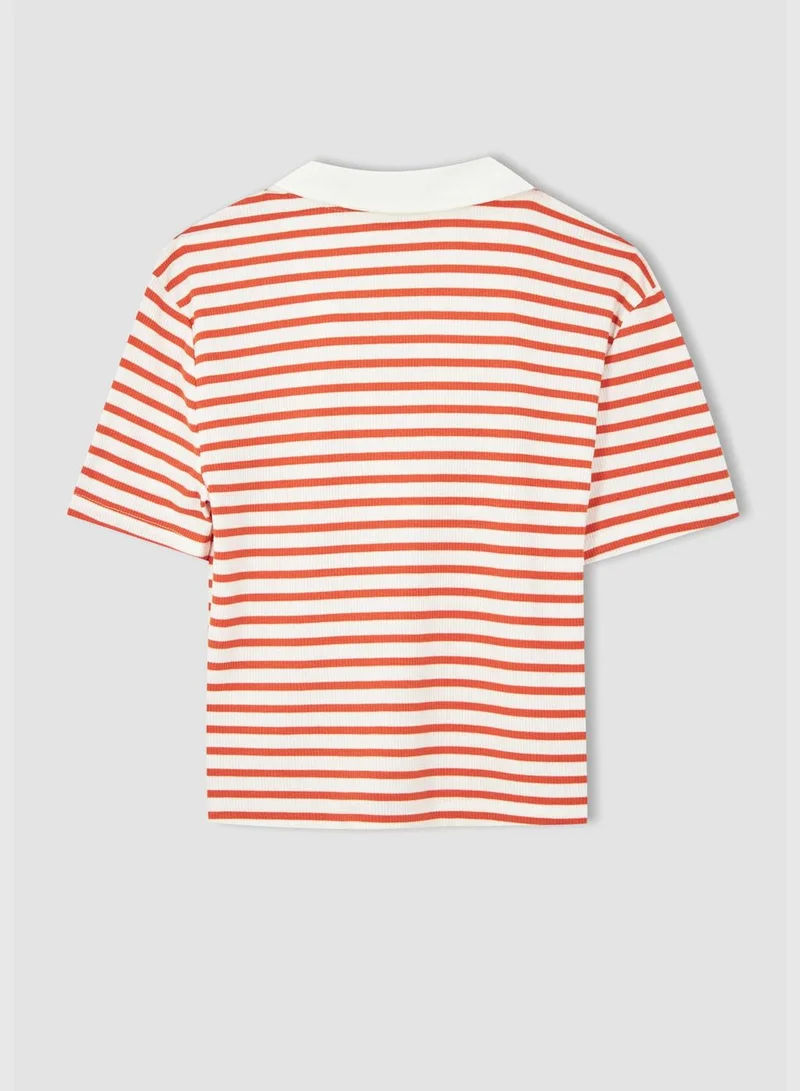 DeFacto Slim Fit V-Neck Short Sleeve Striped Crop Top