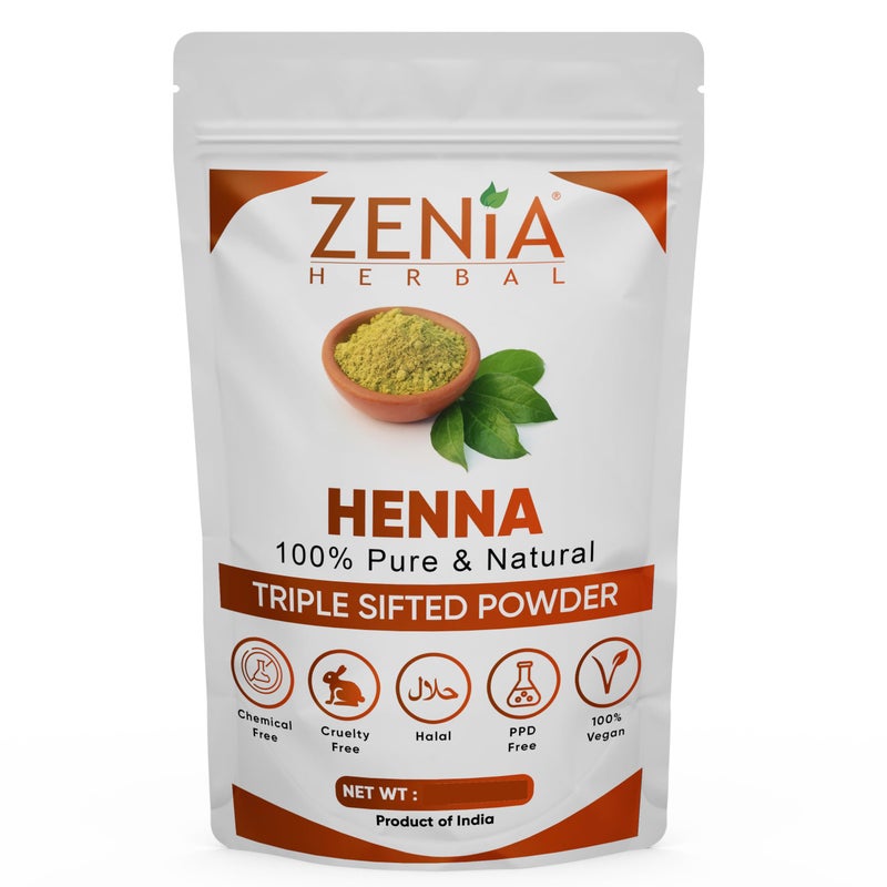 zenia مسحوق الحناء النقي والطبيعي 100% من زينيا (لاوسونيا إينرميس) | 100 جرام (3.5 أونصة) | لون شعر برتقالي-أحمر | منخول ثلاث مرات | طازج من راجستان | بدون مواد كيميائية، بدون إضافات - Image 1