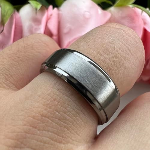 TUTISS 8mm Gunmetal Titanium Rings for Men Women Engagement Wedding Bands Matte Finish Stepped Beveled Edges Comfort Fit Size 7 - Image 5