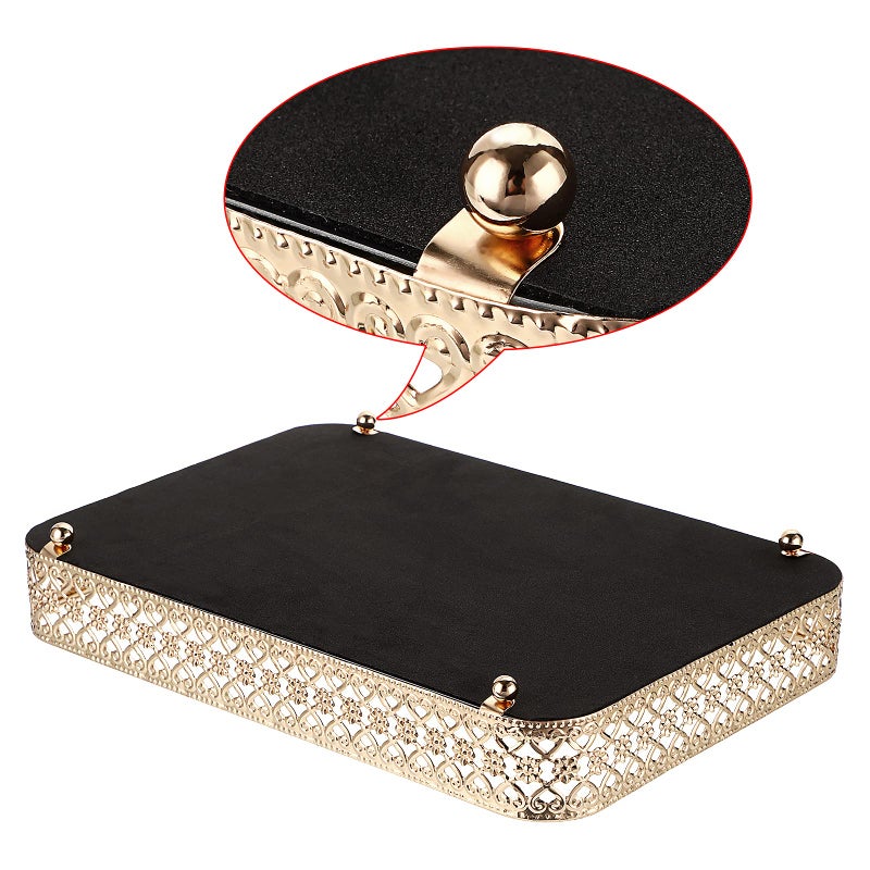 ELLDOO Perfume & Makeup Vanity Tray - Hollow-Carved Jewelry Storage, Glass & Metal Trinket Organizer for Dresser & Bathroom Countertop, Gold, Medium Size - Image 4