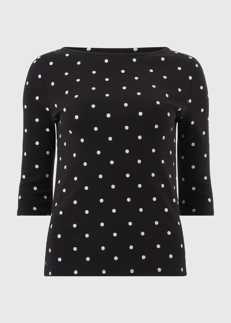 ماتلان تيشيرت بأكمام ثلاثة أرباع بنقاط سوداء
