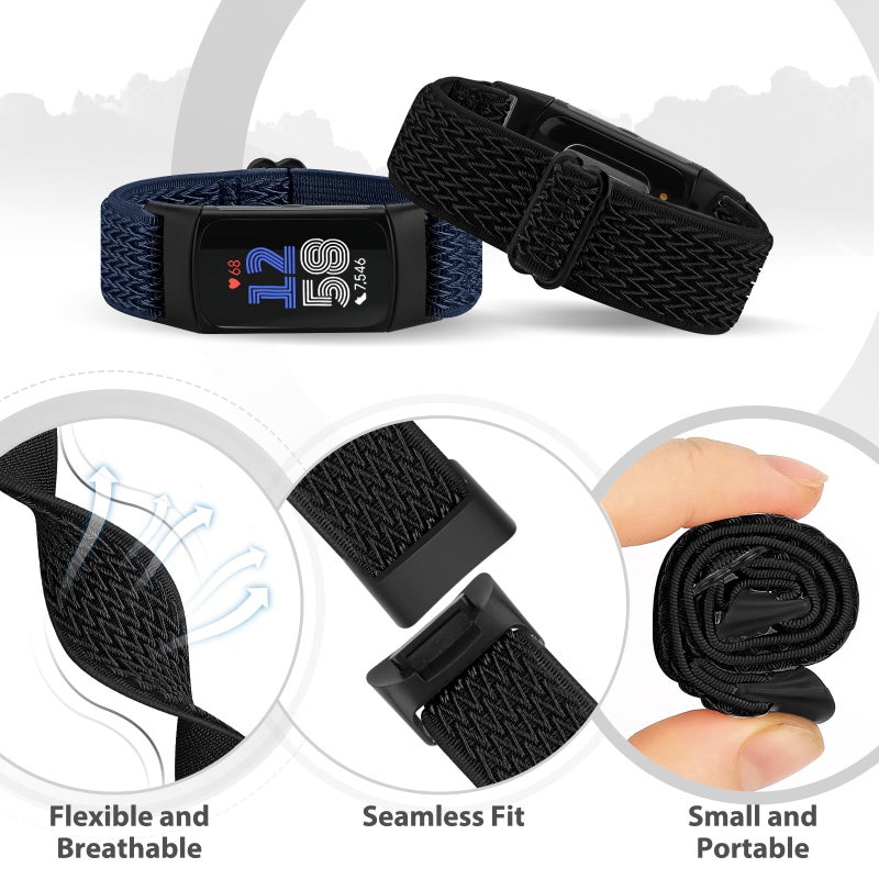 Bcuckood 5 Pack Elastic Nylon Watch Bands Compatible for Fitbit Charge 6/Fitbit Charge 5, Adjustable Breathable Replacement Stretchy Nylon Loop Wristband Sport Strap for Women Men - Image 3