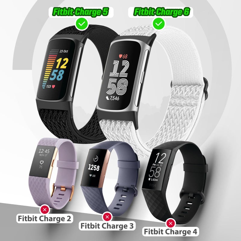 Bcuckood 5 Pack Elastic Nylon Watch Bands Compatible for Fitbit Charge 6/Fitbit Charge 5, Adjustable Breathable Replacement Stretchy Nylon Loop Wristband Sport Strap for Women Men - Image 4