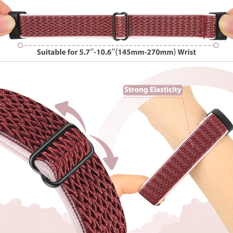 Bcuckood 5 Pack Elastic Nylon Watch Bands Compatible for Fitbit Charge 6/Fitbit Charge 5, Adjustable Breathable Replacement Stretchy Nylon Loop Wristband Sport Strap for Women Men - Image 5