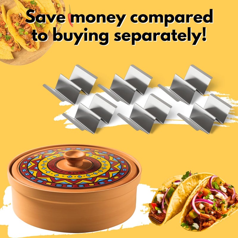 woobud Large Tortilla Warmer w Taco Holder Set of 6 Stainless Steel, Taco Bar Serving Set for A Party - Taco Party Supplies Taco Kit, Taco Night Accessories Essential Bundle - Complete Taco Tuesday Solution - Image 4