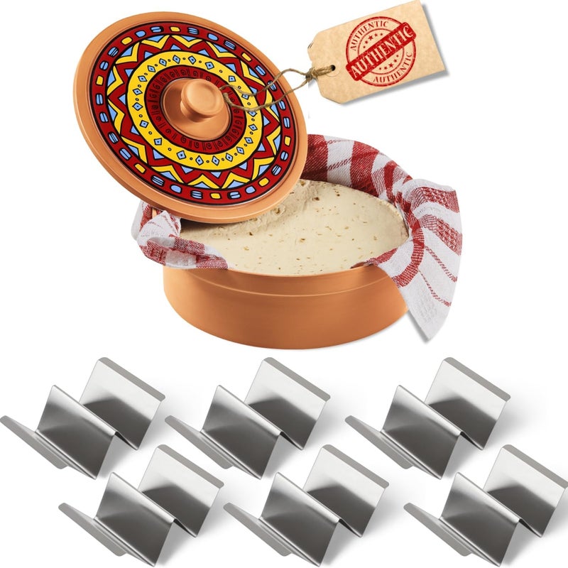 woobud Large Tortilla Warmer w Taco Holder Set of 6 Stainless Steel, Taco Bar Serving Set for A Party - Taco Party Supplies Taco Kit, Taco Night Accessories Essential Bundle - Complete Taco Tuesday Solution - Image 1