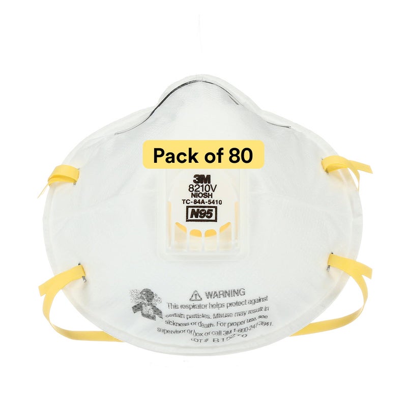 3M Particulate Respirator 8210V with Cool Flow Valve, Pack of 80, NIOSH APPROVED, Disposable, Smoke, Grinding, Sanding, Sawing, Sweeping, Woodworking, Dust - Image 1