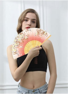 Generic Folding Hand Fan for Women, Chinese/Japanese Vintage Retro Style Bamboo Wood Silk Folding Hand Fan with a Fabric Sleeve for Wedding, Dancing, Church, Party, Gifts, Blue  - Image 2
