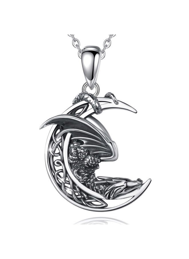 VITO 925 Sterling Silver Viking Necklace for Women Men, Wolf Crescent Pendant Tree of Life Nordic Horse Dragon Necklaces Protection Amulet Jewelry Gift, 24", 1.15*0.81 inch, Sterling Silver, Moonstone - Image 1
