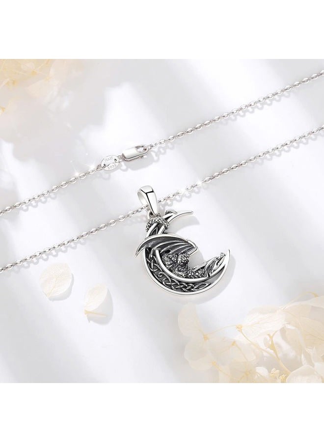 VITO 925 Sterling Silver Viking Necklace for Women Men, Wolf Crescent Pendant Tree of Life Nordic Horse Dragon Necklaces Protection Amulet Jewelry Gift, 24", 1.15*0.81 inch, Sterling Silver, Moonstone - Image 5
