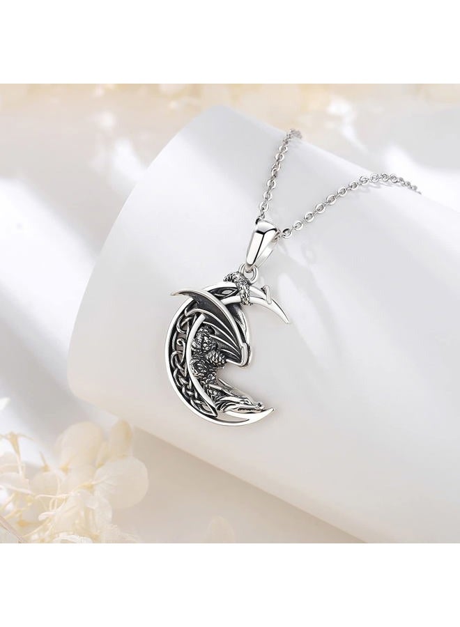 VITO 925 Sterling Silver Viking Necklace for Women Men, Wolf Crescent Pendant Tree of Life Nordic Horse Dragon Necklaces Protection Amulet Jewelry Gift, 24", 1.15*0.81 inch, Sterling Silver, Moonstone - Image 4