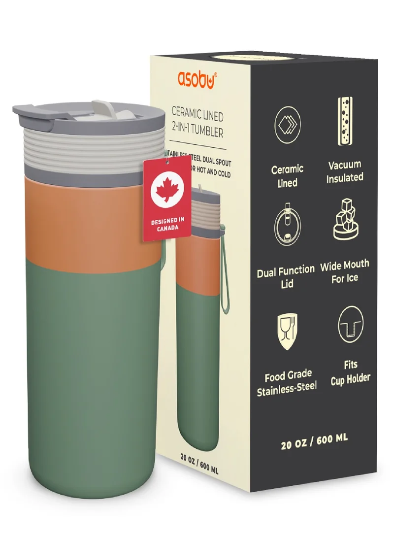 Asobu Aspen Travel Bottle 590ml – Ceramic Lined Insulated Stainless Steel Water Bottle with Leak-Proof 2-in-1 Lid, Double Wall Vacuum Flask for Hot & Cold Drinks
