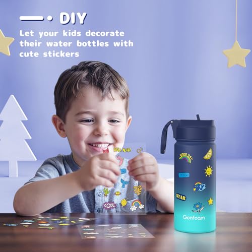 Gonfoam Kids Water Bottle, 16oz Water Bottles Kids with Straw and Stickers, Stainless Steel Vacuum Double Wall Insulated cup, Kids Water Bottle for School, Gifts for Boys(Navy blue) - Image 5
