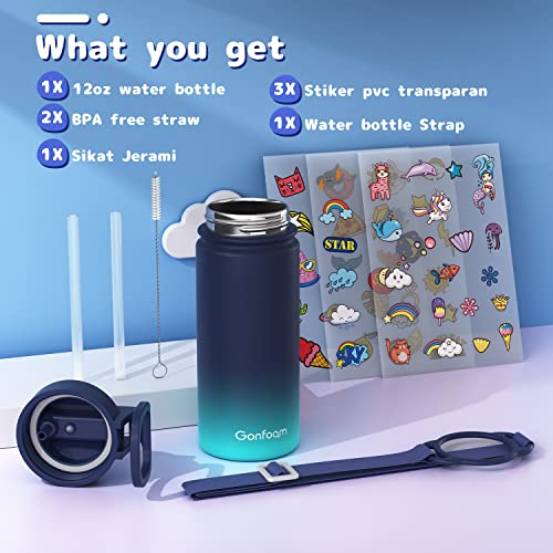 Gonfoam Kids Water Bottle, 16oz Water Bottles Kids with Straw and Stickers, Stainless Steel Vacuum Double Wall Insulated cup, Kids Water Bottle for School, Gifts for Boys(Navy blue) - Image 3