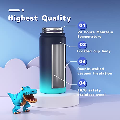 Gonfoam Kids Water Bottle, 16oz Water Bottles Kids with Straw and Stickers, Stainless Steel Vacuum Double Wall Insulated cup, Kids Water Bottle for School, Gifts for Boys(Navy blue) - Image 4