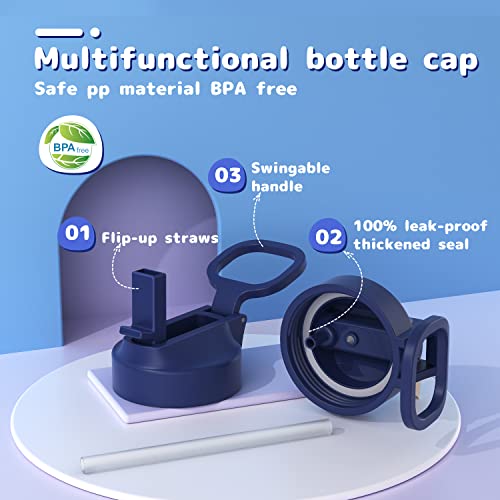 Gonfoam Kids Water Bottle, 16oz Water Bottles Kids with Straw and Stickers, Stainless Steel Vacuum Double Wall Insulated cup, Kids Water Bottle for School, Gifts for Boys(Navy blue) - Image 2