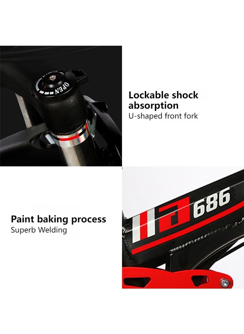 amin 26 Inch Folding Mountain Bike, 24 Speed Full Suspension High-Carbon Steel Foldable Bicycle, Dual Disc Brake Non-Slip Folding Bikes for Adults/Men/Women，Shock Absorption, 6-Blade Wheel  - Image 4