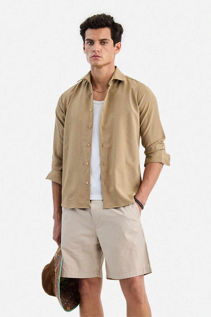 سنيتش Khaki Textured Long Sleeve Slim Fit Shirt