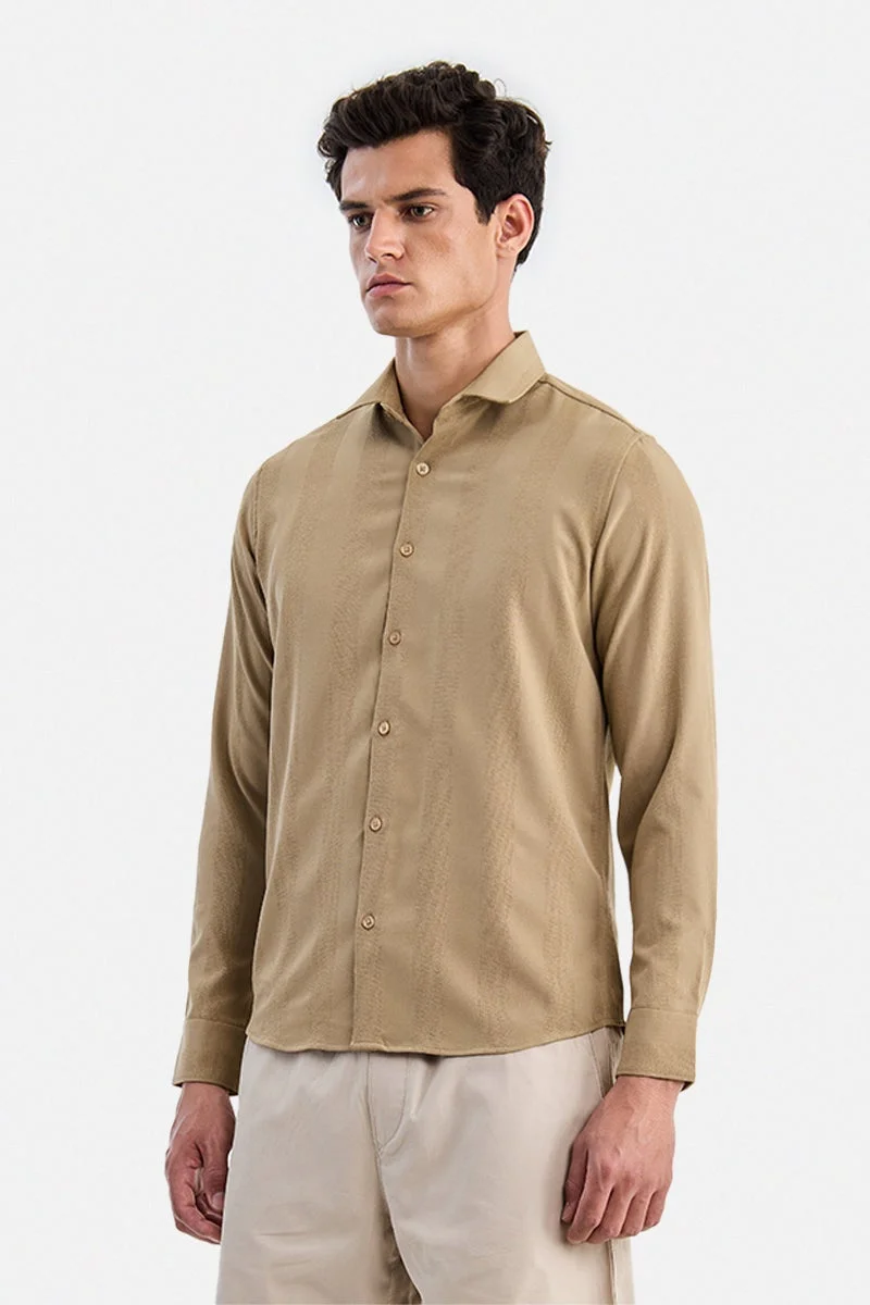 SNITCH Khaki Textured Long Sleeve Slim Fit Shirt