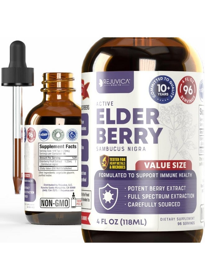 Rejuvica Health Rejuvica Health Active Elderberry - Advanced Elderberry Extract - Liquid Delivery for Better Absorption - Vegan Sugar Free Non GMO 4oz Value Size  - Image 1