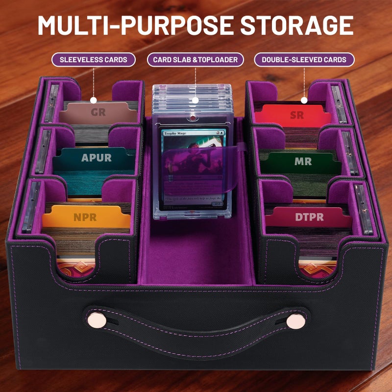 STTRBOX Commander Deck Box with Handle, Trading Card Storage Box for MTG&TCG.7 in 1 MTG Deck Box with 6 Toploaders, 6 Stoppers, 10 Colorful Dividers. (Black& Purple, 7 IN 1) - Image 5