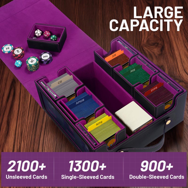 STTRBOX Commander Deck Box with Handle, Trading Card Storage Box for MTG&TCG.7 in 1 MTG Deck Box with 6 Toploaders, 6 Stoppers, 10 Colorful Dividers. (Black& Purple, 7 IN 1) - Image 3