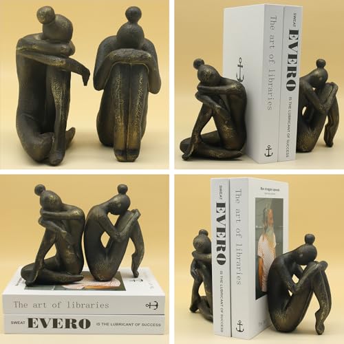 Lukitas Unique Decorative Girl Thinker Bookends, Non-Slip Book Holder, Home Office Bookshelf Decor, Creative Desktop Ornaments for Study Room Hotel Shelves, Resin, 1Pair/2Piece 6.5'' - Image 2