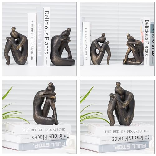 Lukitas Unique Decorative Girl Thinker Bookends, Non-Slip Book Holder, Home Office Bookshelf Decor, Creative Desktop Ornaments for Study Room Hotel Shelves, Resin, 1Pair/2Piece 6.5'' - Image 3