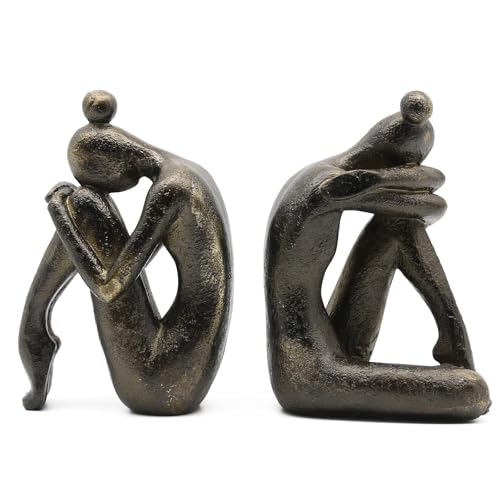 Lukitas Unique Decorative Girl Thinker Bookends, Non-Slip Book Holder, Home Office Bookshelf Decor, Creative Desktop Ornaments for Study Room Hotel Shelves, Resin, 1Pair/2Piece 6.5'' - Image 1