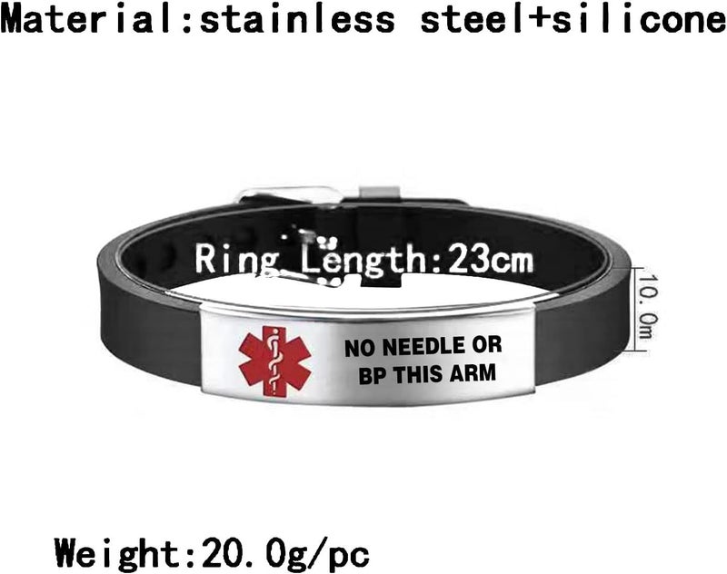 KunBead Medical Alert Bracelets for Women Adjustable Stainless Steel Silicone Emergency Awareness Medical ID Bracelet Wristband - Image 2