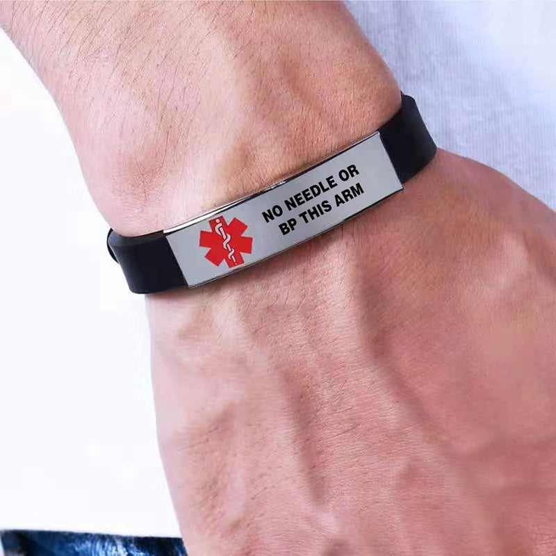 KunBead Medical Alert Bracelets for Women Adjustable Stainless Steel Silicone Emergency Awareness Medical ID Bracelet Wristband - Image 3