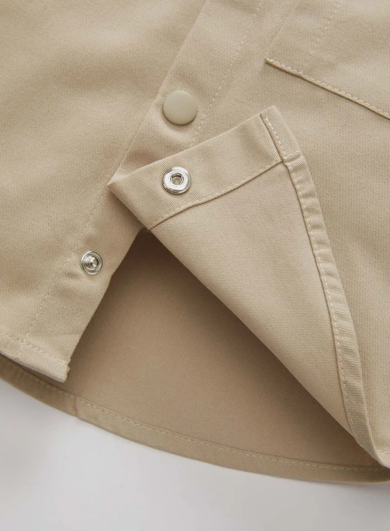 DeFacto Regular Fit Gabardine Slogan Long Sleeve Shirt