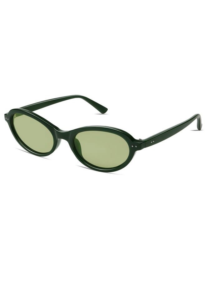 VANLINKER Trendy Oval Polarized Sunglasses for Women Men Small 90s Style Retro Cat Eye Frame Narrow Sleek Design VL9847, C5-dark Green/Light Green, Medium - Image 1
