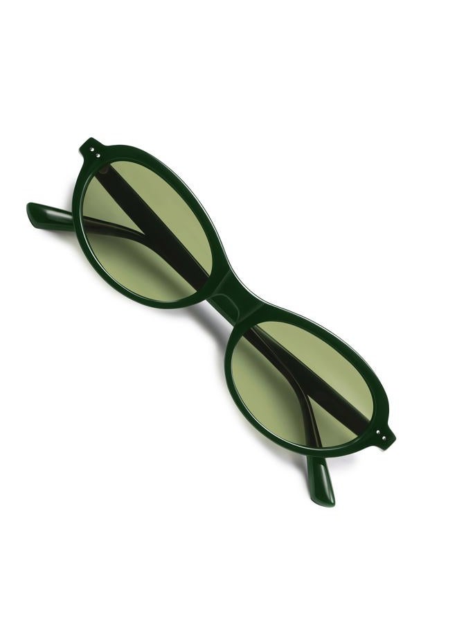 VANLINKER Trendy Oval Polarized Sunglasses for Women Men Small 90s Style Retro Cat Eye Frame Narrow Sleek Design VL9847, C5-dark Green/Light Green, Medium - Image 3