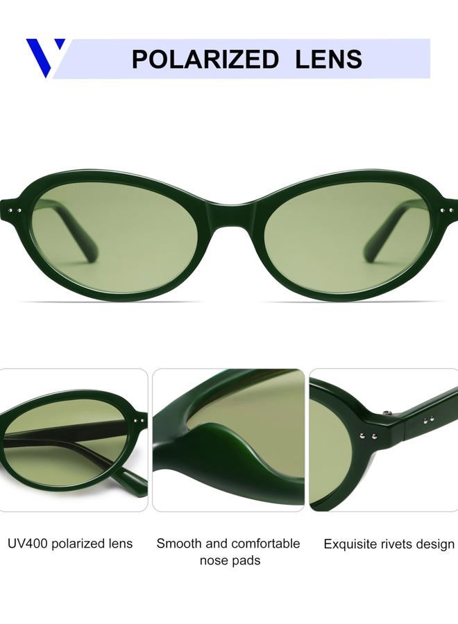 VANLINKER Trendy Oval Polarized Sunglasses for Women Men Small 90s Style Retro Cat Eye Frame Narrow Sleek Design VL9847, C5-dark Green/Light Green, Medium - Image 4
