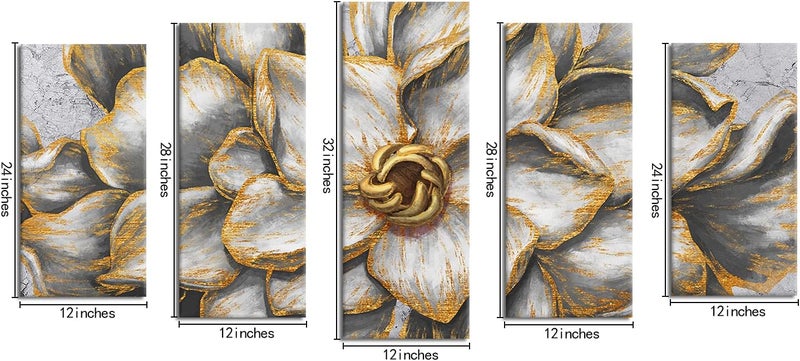 Kalormore 5-Piece Gold Grey Blossom Canvas Art - Image 5