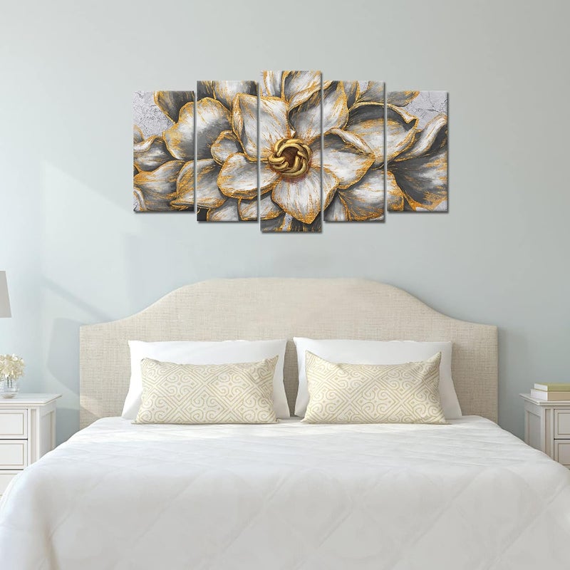 Kalormore 5-Piece Gold Grey Blossom Canvas Art - Image 2