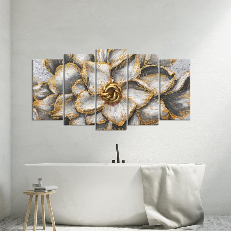 Kalormore 5-Piece Gold Grey Blossom Canvas Art - Image 4