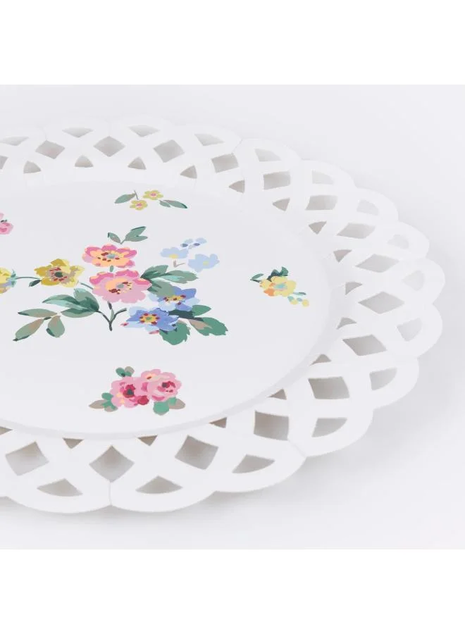 Meri Meri  Basketweave Floral Dinner Plates - Pack of 8 Paper Plates with Scalloped Edge, Elegant Cut-Out Border, Perfect for Garden Lunches, Afternoon Teas and Celebrations  | Best Price UAE