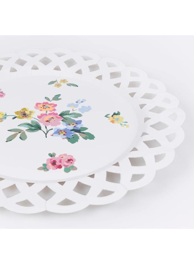 Meri Meri Basketweave Floral Dinner Plates - Pack of 8 Paper Plates with Scalloped Edge, Elegant Cut-Out Border, Perfect for Garden Lunches, Afternoon Teas and Celebrations - Image 2