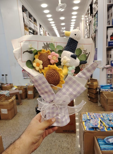 Handmade Crochet Sunflowers and Roses Artificial Flower Bouquet - Unique Gift for Home Decor, Weddings, Birthdays