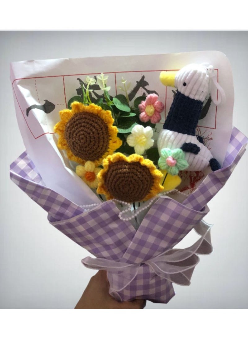 Handmade Crochet Sunflowers and Roses Artificial Flower Bouquet - Unique Gift for Home Decor, Weddings, Birthdays - Image 2