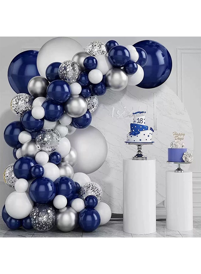 129-pcs Navy Blue White Silver Latex Decorative Balloon Arch Garland Set - Perfect for Graduation Baby Shower Wedding Birthday Bachelorette Party - Image 1