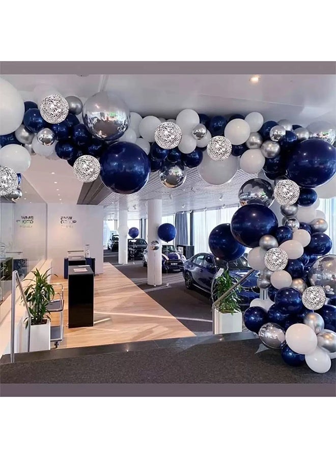 129-pcs Navy Blue White Silver Latex Decorative Balloon Arch Garland Set - Perfect for Graduation Baby Shower Wedding Birthday Bachelorette Party - Image 2