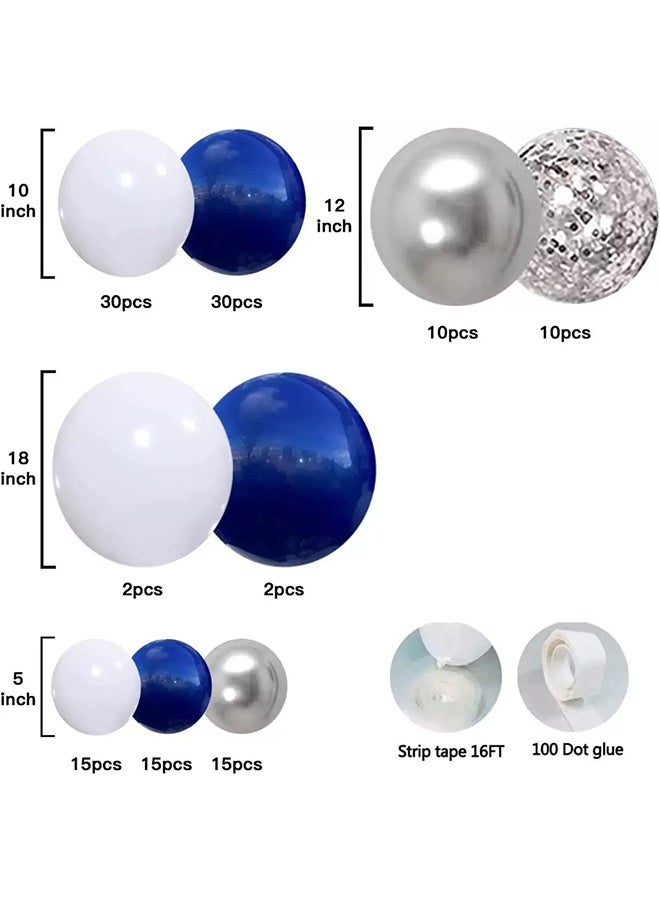 129-pcs Navy Blue White Silver Latex Decorative Balloon Arch Garland Set - Perfect for Graduation Baby Shower Wedding Birthday Bachelorette Party - Image 3