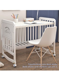 Hihonor 2 in 1 Convertible Crib (White) - Converts from Cot to Desk, Fits Standard Full Size Cot, Solid Wood Removable Bassinet for Newborns  - Image 2