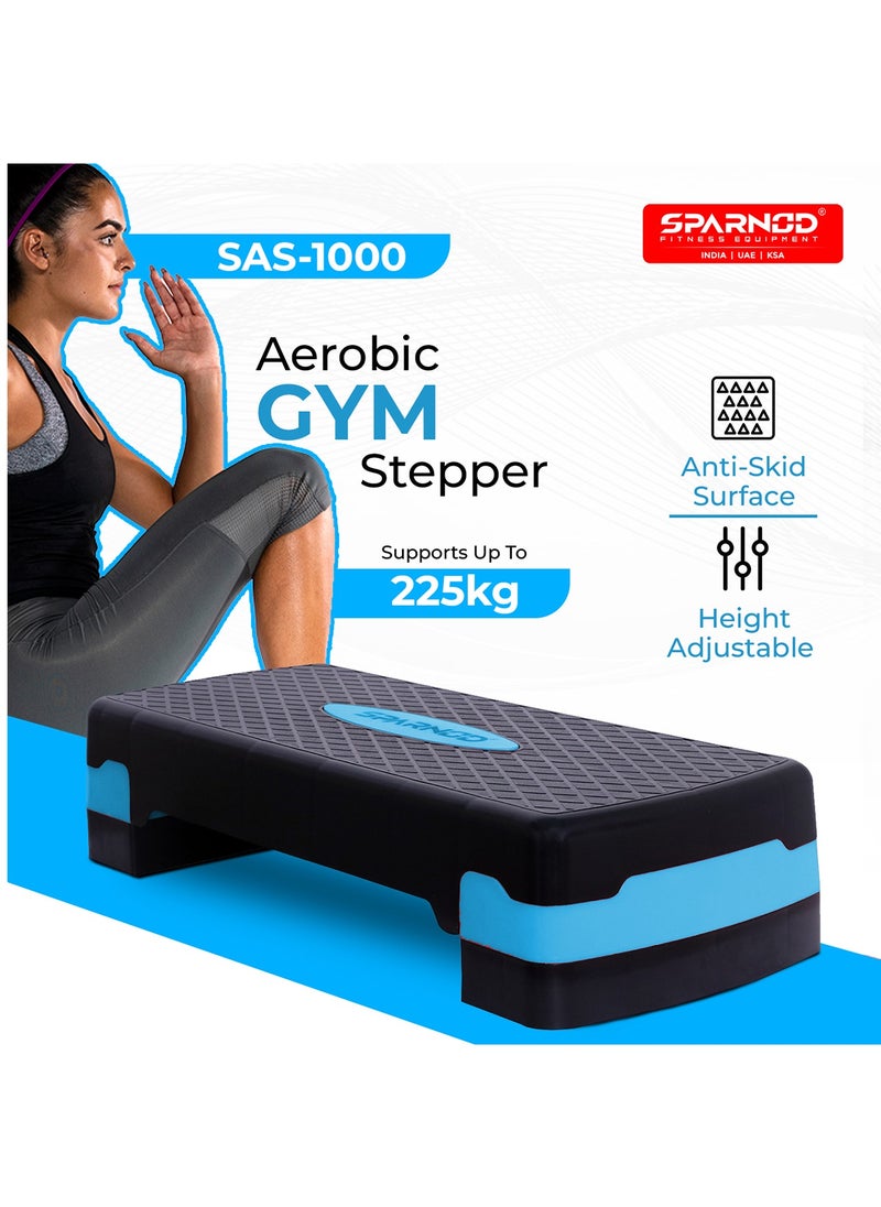 Sparnod Fitness Sparnod Fitness SAS-1000 Aerobic Gym Stepper for Exercise at Home, Adjustable Height, Anti-Skid Surface, Supports up to 225 kg, Compact & Portable, Ideal for Cardio, Strength Training & Pilates (Blue)  - Image 2